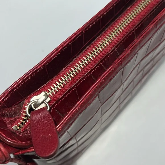 🌹MONSAC SCARLET RED CROCODILE EMBOSSED LEATHER SHOULDER BAG - Picture 8 of 17